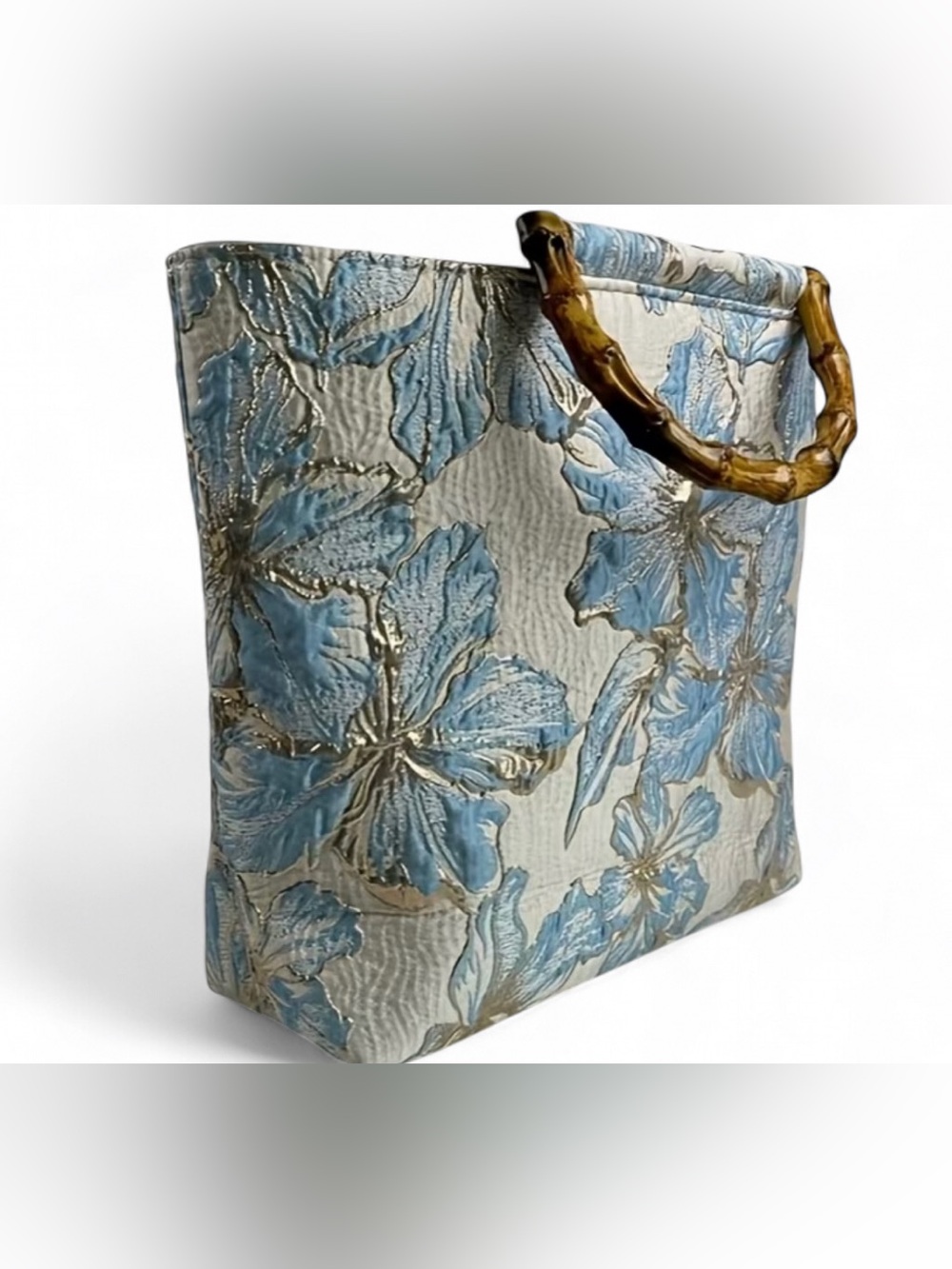 Blue Floral Bamboo Handle Tote Bag - Women - Picture 2 of 2